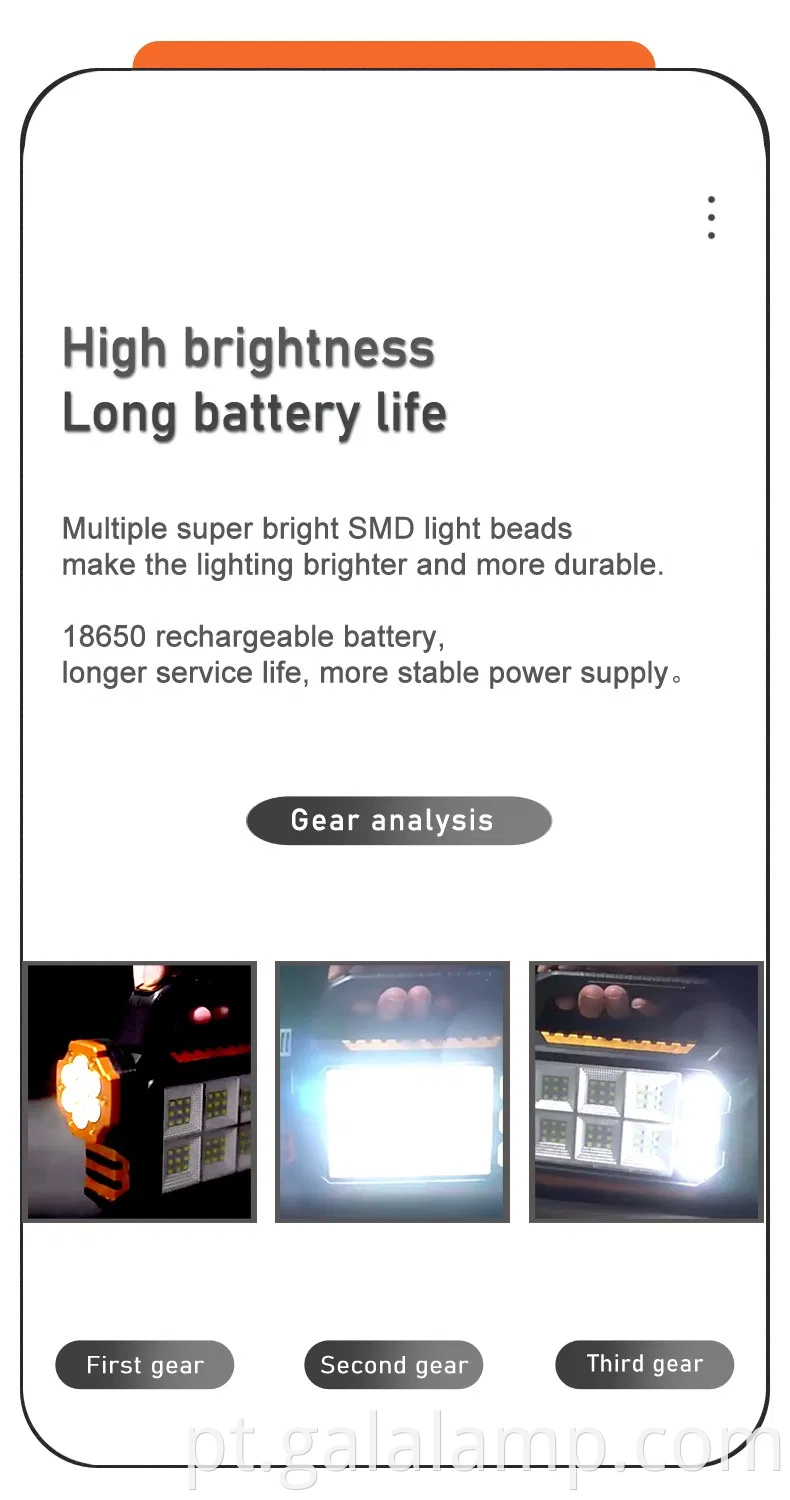 Luz de trabalho solar solar externo de alta potência para acampar